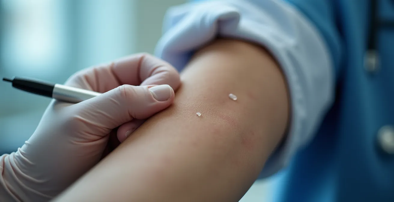 Mains expertes évaluant la texture de la peau lors d'un diagnostic